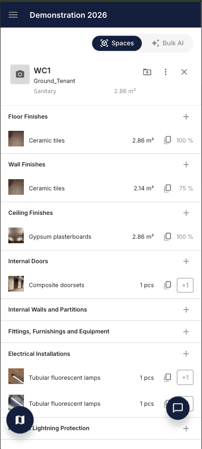 Material Index platform — space assets panel