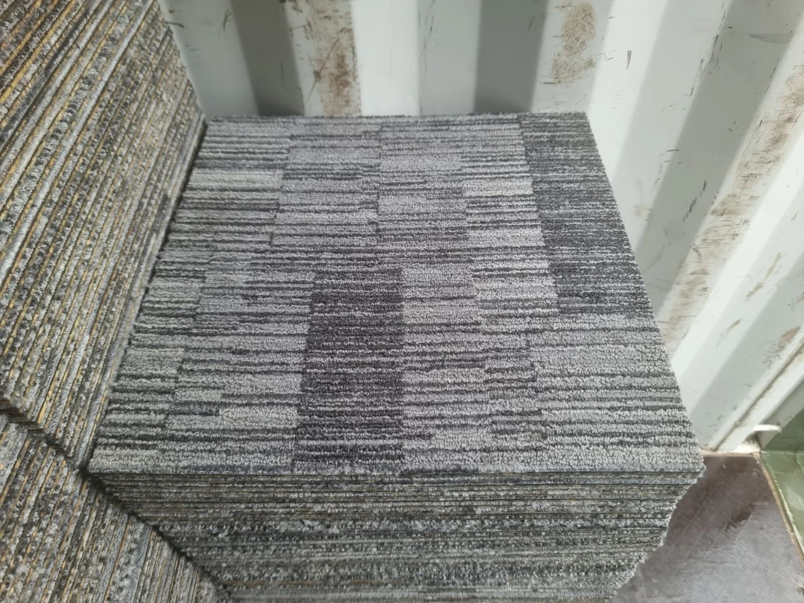 Beige Brown Grey Striped Milliken Consequence Upshot Carpet Tiles 