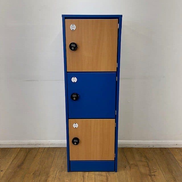 Beech And Blue 3 Door Locker Unit