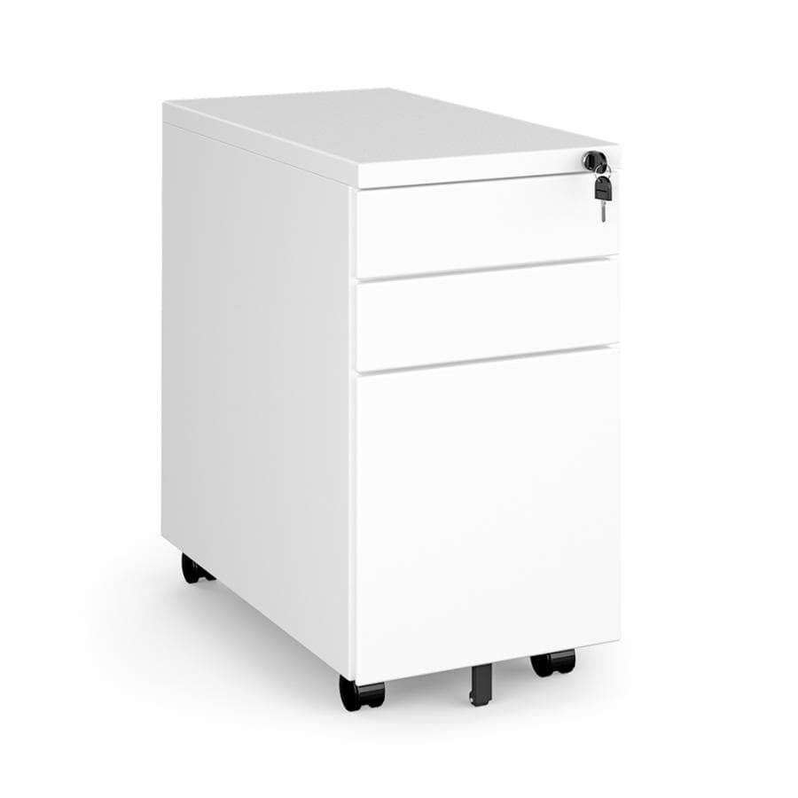 White Slimline Steel Under Desk Pedestal (New/Surplus Stock)