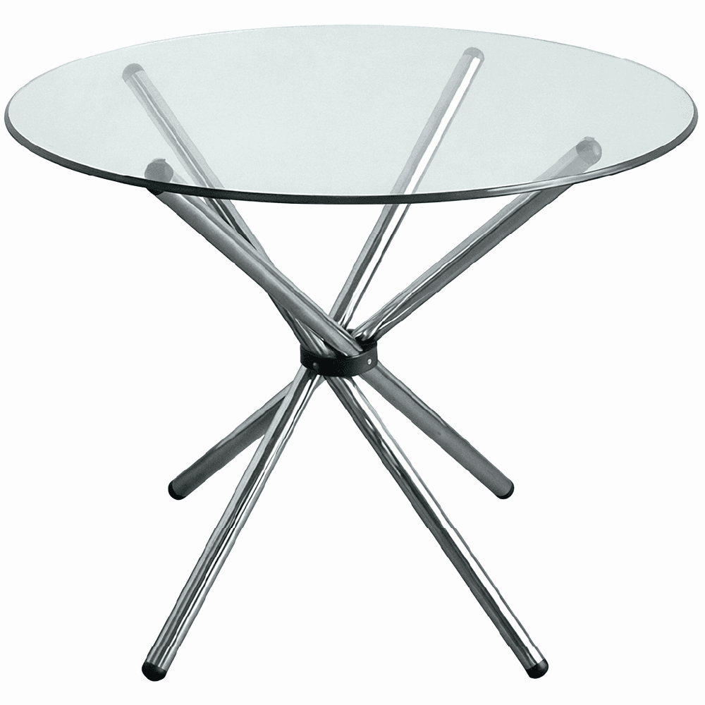 Round Glass Dining Table 90cm - Chrome Steel Base - Kitchen / Bistro Table