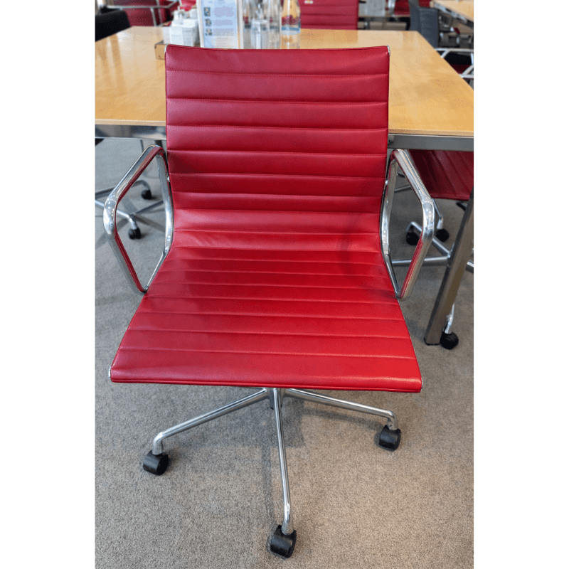 Eames Aluminium Conference chairs, red leather