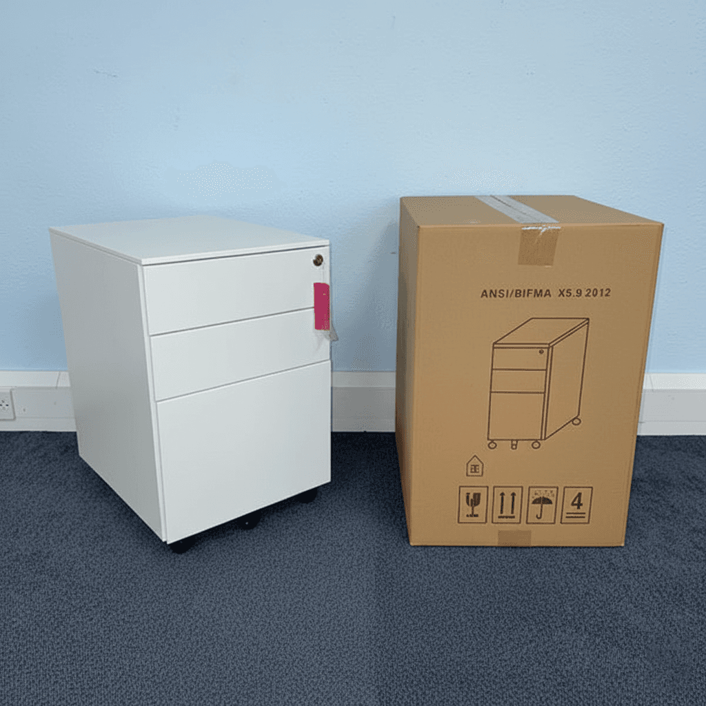 New White Steel 3 Draw Mobile Pedestal