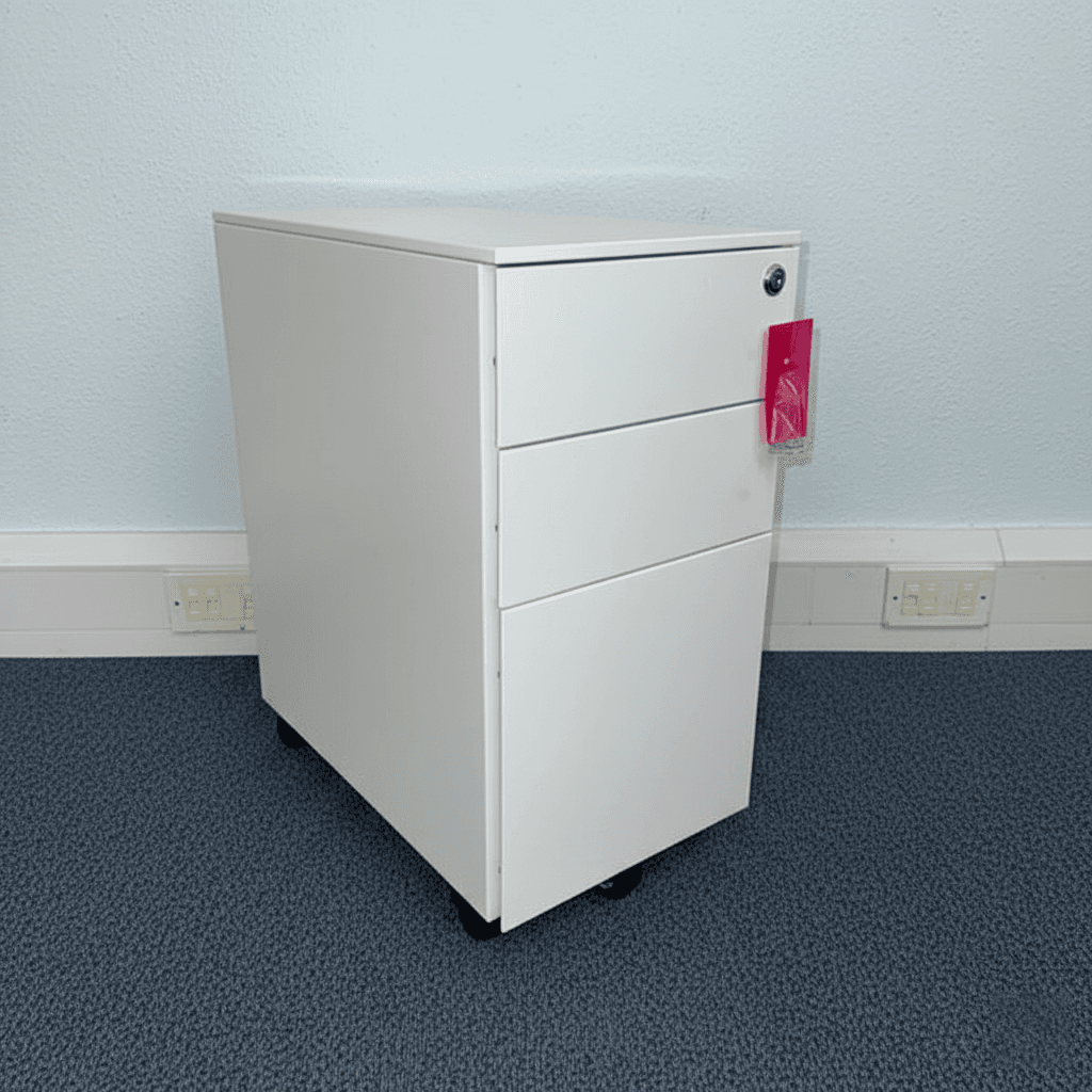 New White Steel Slimline 3 Draw Mobile Pedestal